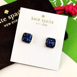 Kate Spade Navy Blue Glitter Mini Square Earrings